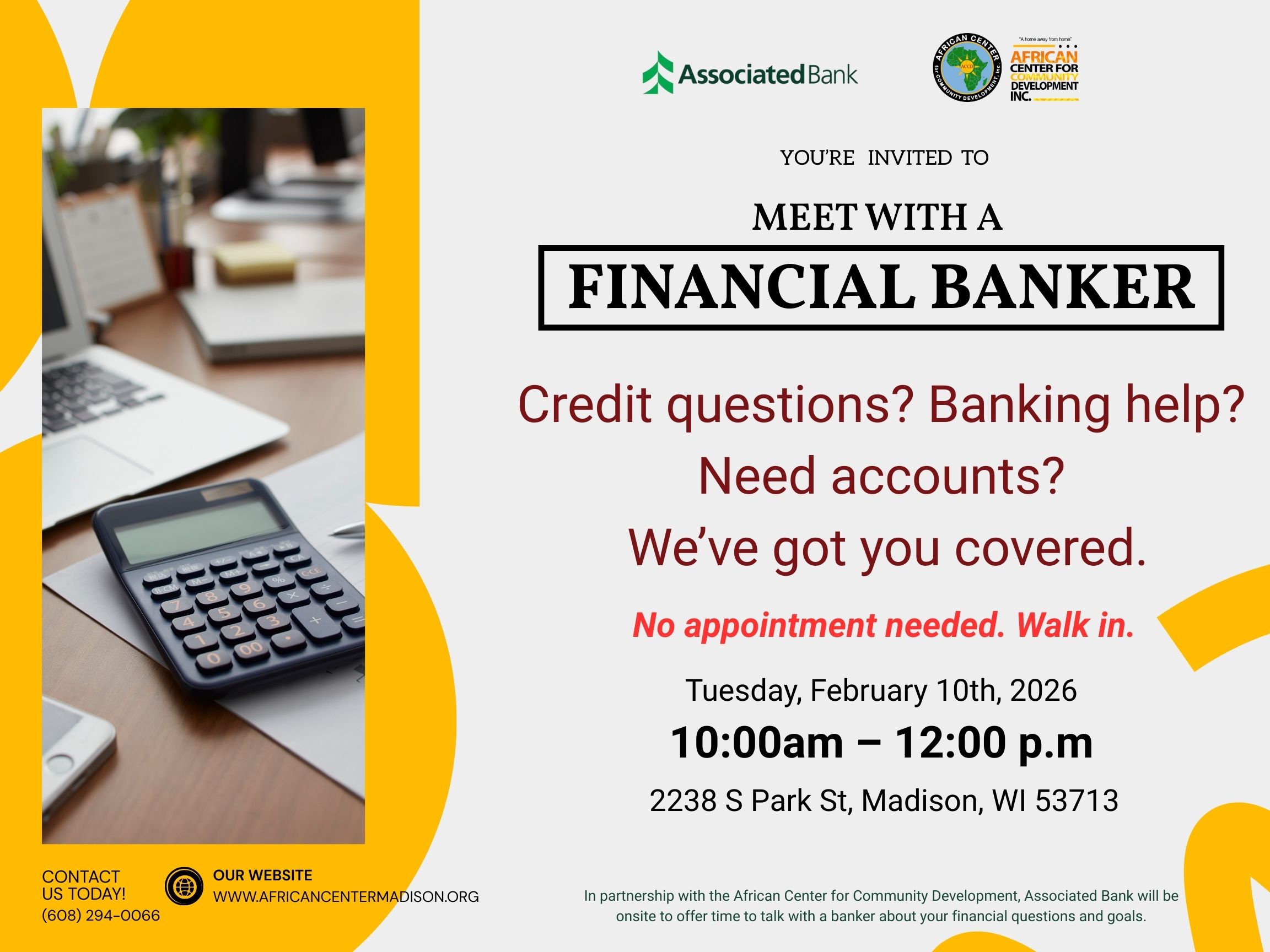 African Center Meet the Banker with Associated Bank February flyer
