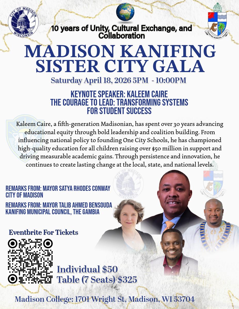 Flyer for 10th Annual Sister City Madison-Kanifing Gala